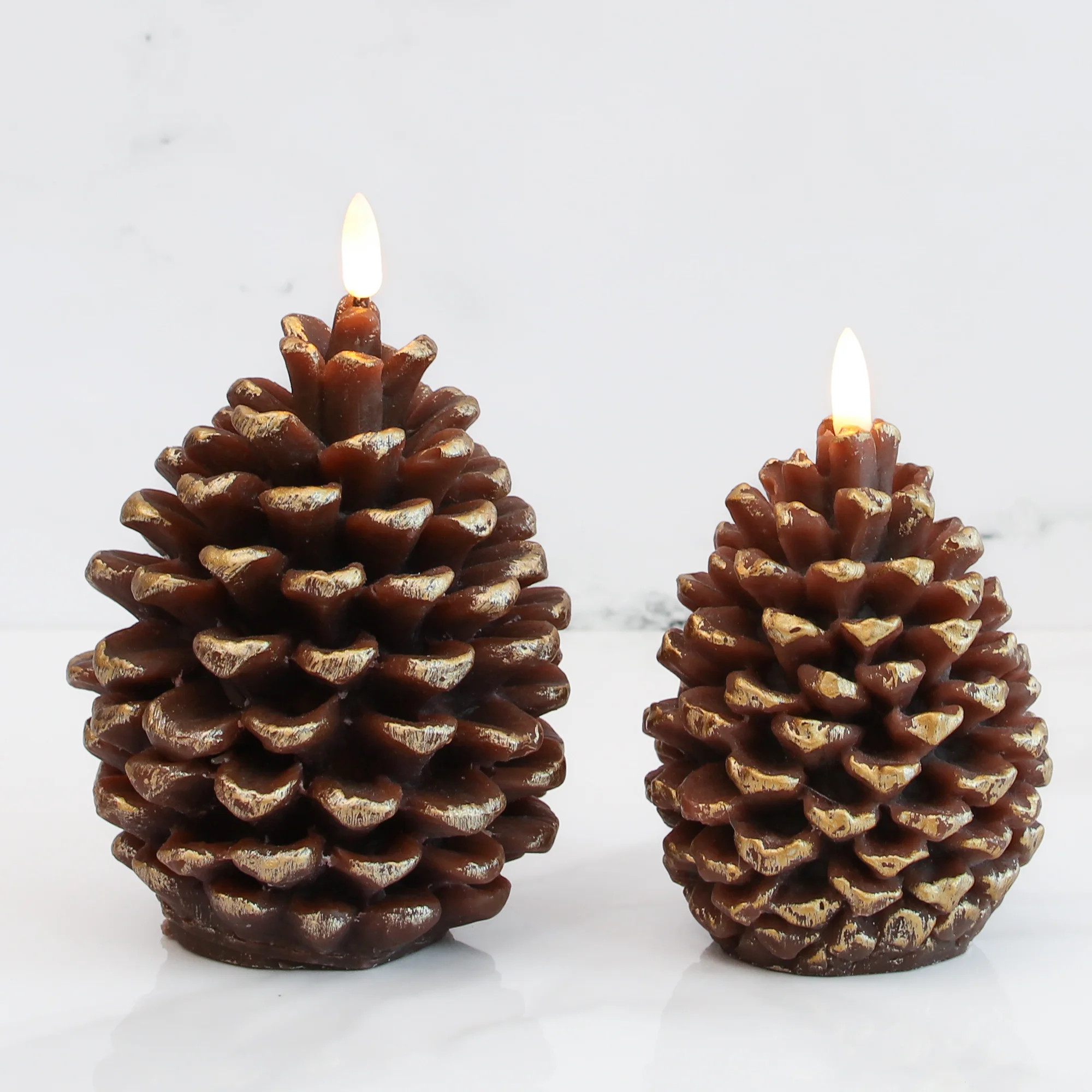 Brown Pinecone LED Candle, Set of 2 | Interior Delights