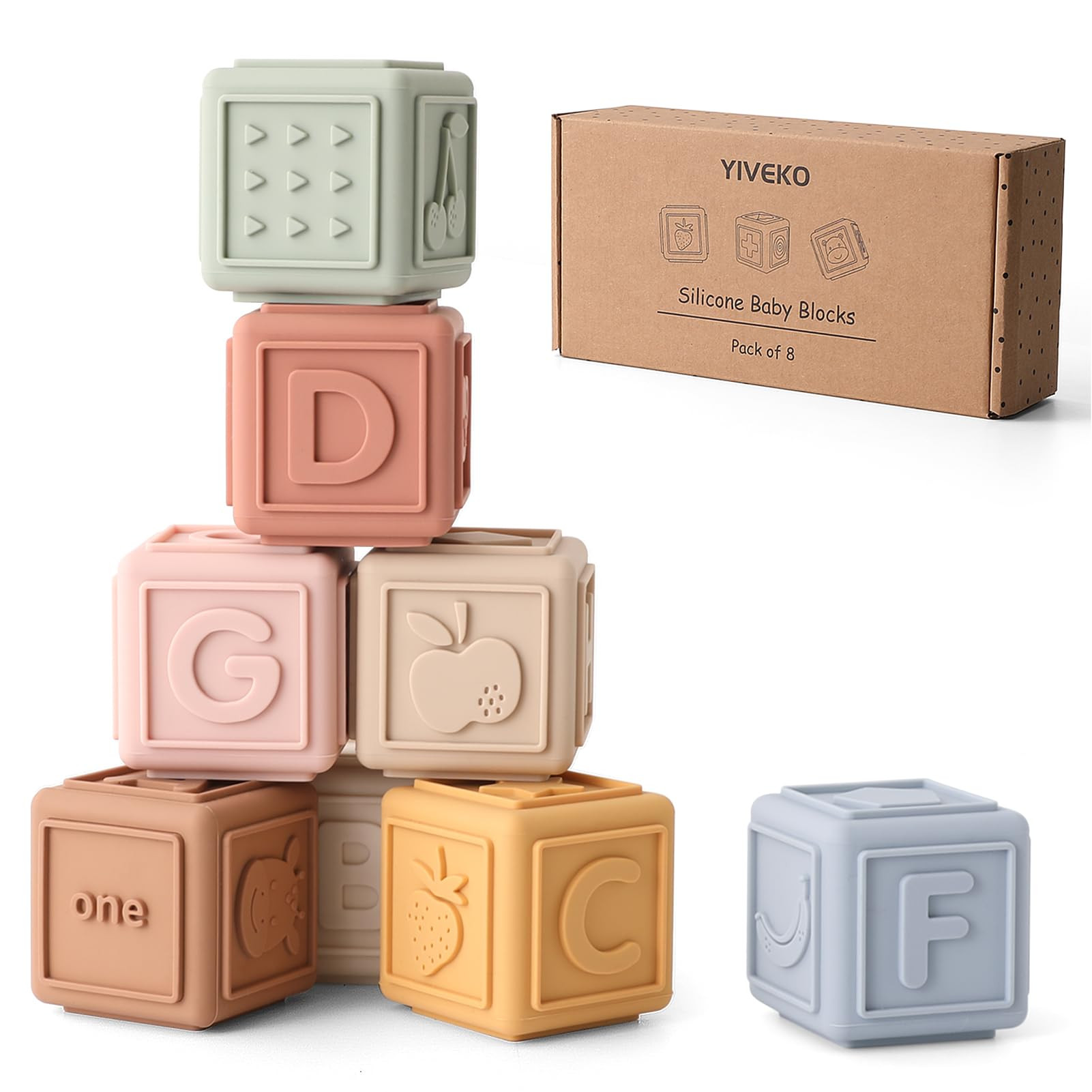 Baby Blocks Stacking for Babies Silicone Soft Building Blocks Teethers Montessori Toys for Babies... | Amazon (US)