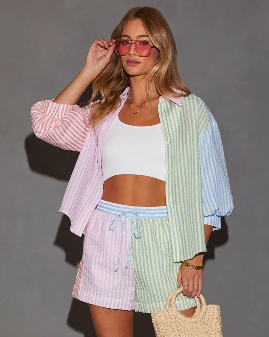 Cruz Colorblock Striped Button Down Top | VICI