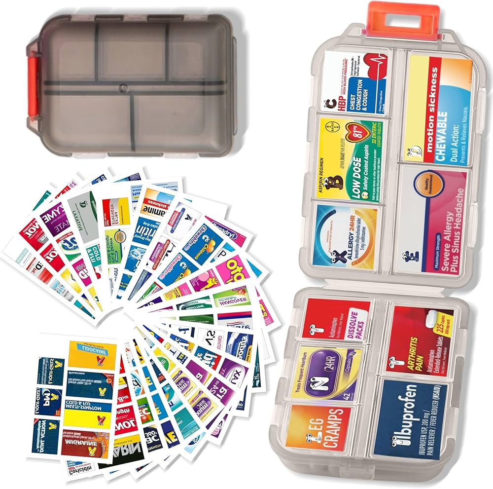 Pill Organizer with Medicine Labels Travel Daily Pill Container Mini Medication Organizer Storage... | Amazon (US)