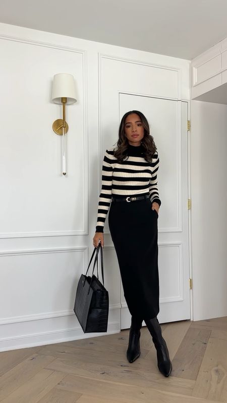 Workwear outfit 50% off! Size Small in sweater and 2 in tailored skirt - perfect length for the office! Boots are the Camila coelho white pair but sold out in black. Linked similar!

#LTKworkwear #LTKstyletip #LTKCyberWeek