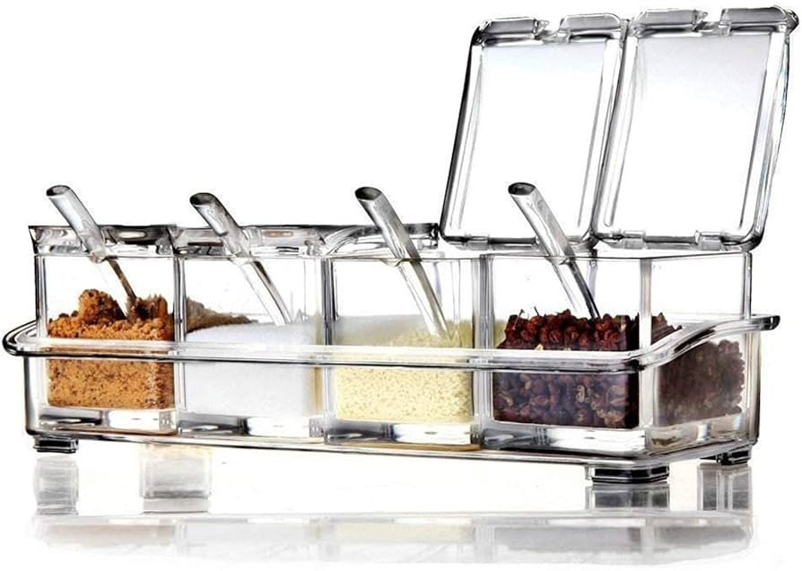 Clear Seasoning Rack Spice Pots by AIQI - 4 Piece Acrylic Seasoning Box - Storage Container Condi... | Amazon (US)