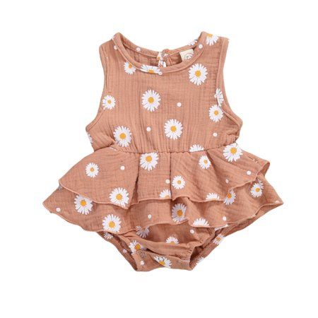 Newborn Sleeveless Romper, Daisy Print Classic Round Neck Ruffle Double Lace Summer Clothing | Walmart (US)