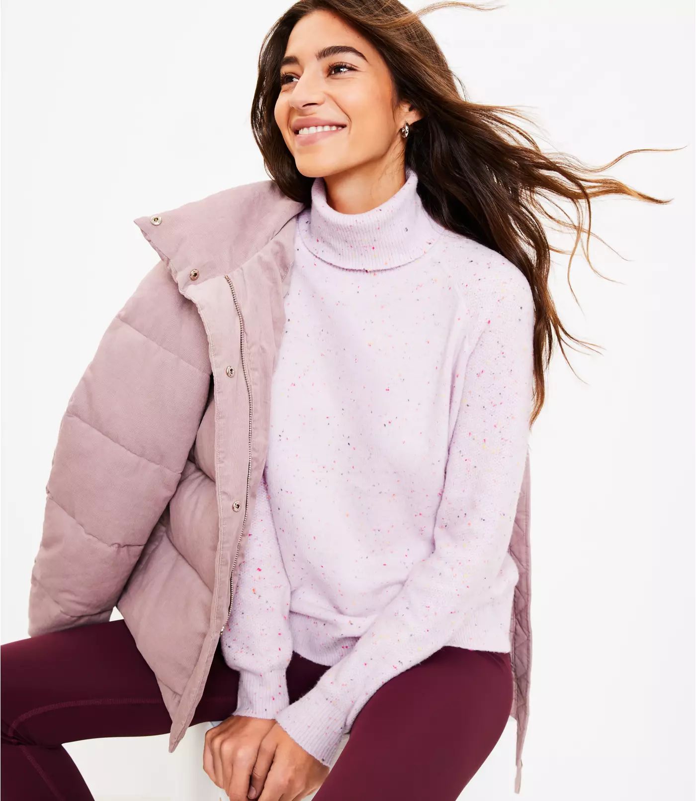 Flecked Mixed Stitch Turtleneck Sweater | LOFT | LOFT