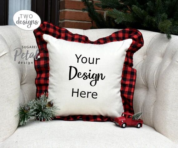 2 Designs | Mockup Pillow Case Linen | Digital Download JPG Sublimation | Mockup Red Buffalo Plai... | Etsy (US)