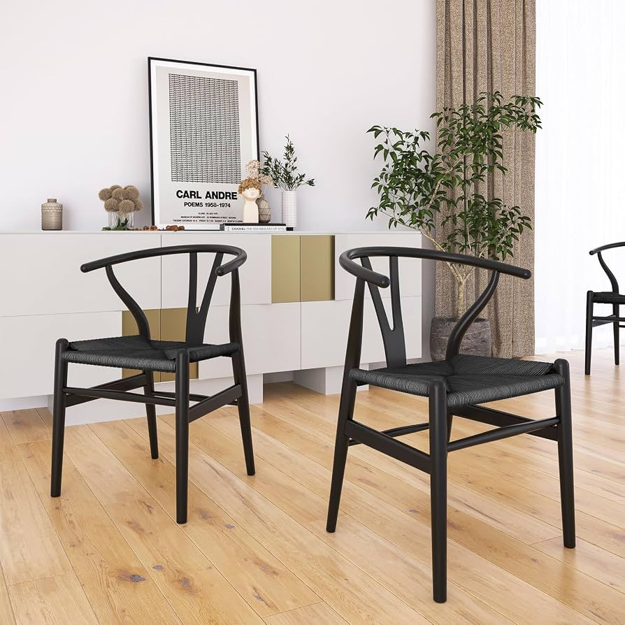 STARY Solid Wood Wishbone Dining Room Chairs Set of 2 with Natural Weave Hemp Seat, Fully-Assembl... | Amazon (US)