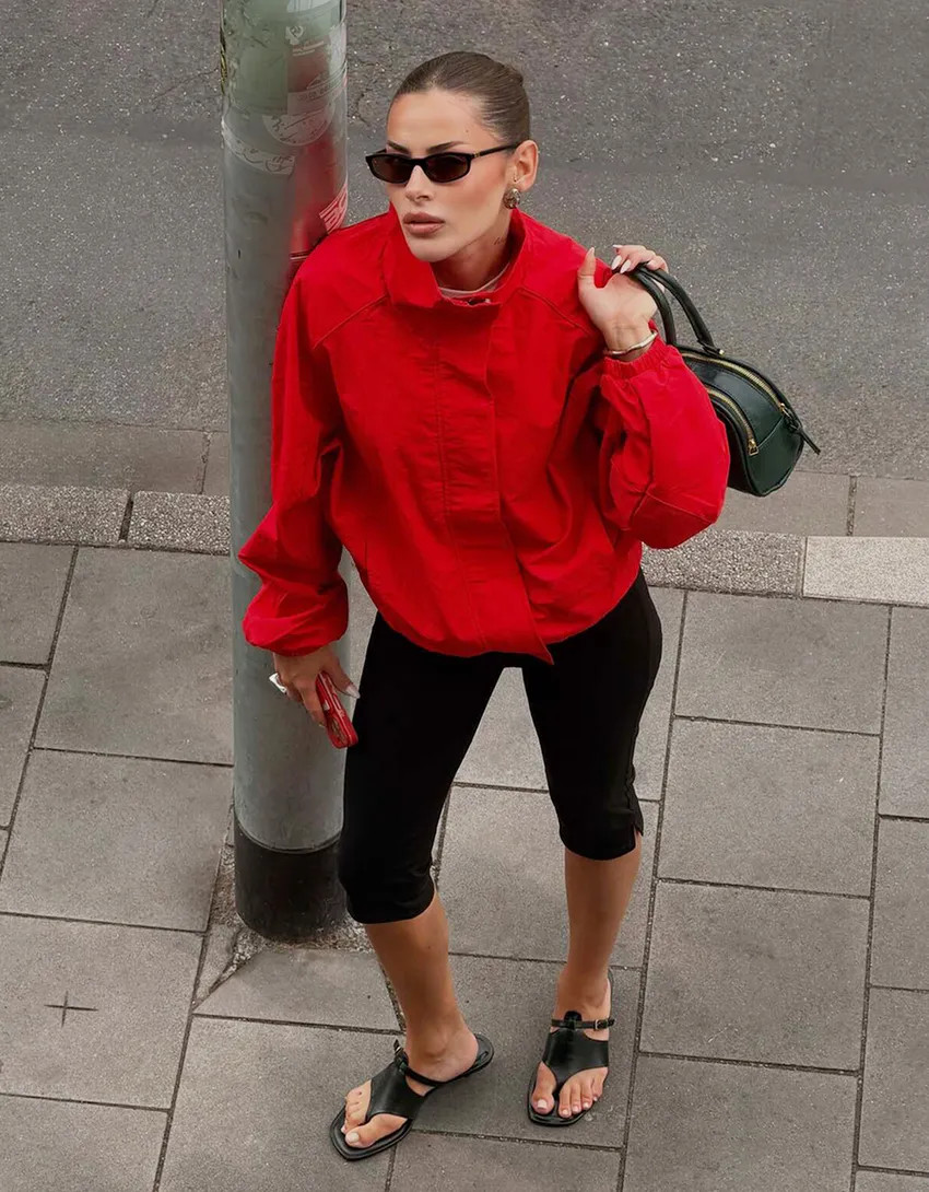 Oversize nylon batwing sleeve jacket | Bershka RewardStyle US