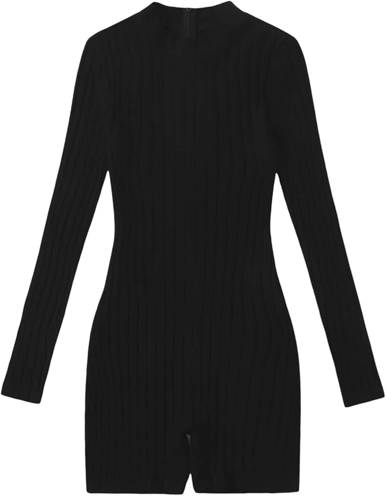 SOLY HUX Women's Ribbed Knit Long Sleeve Mock Neck Short Romper One Piece Jumpsuit | Amazon (US)