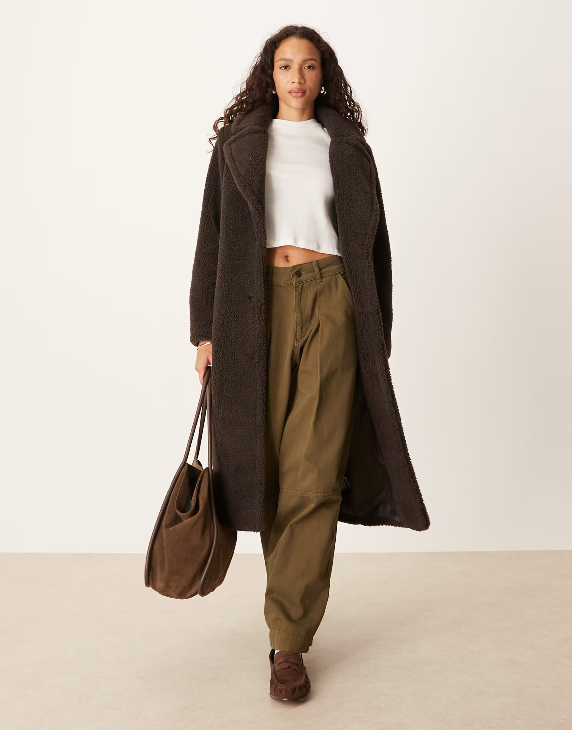 Threadbare maxi borg coat in chocolate brown | ASOS (Global)