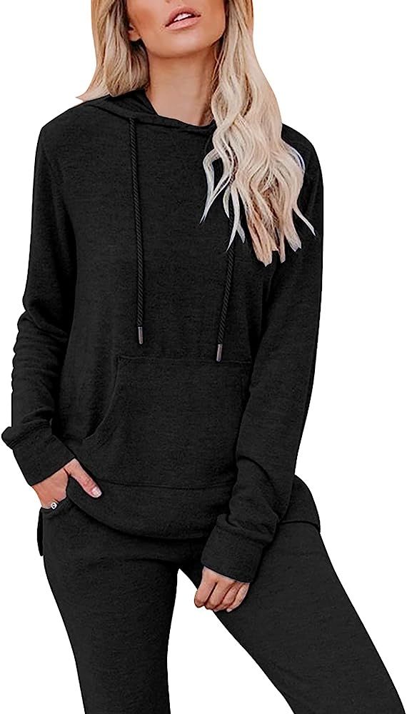 Corfrute Women Two Piece Outfits Casual Lounge Sets Pullover with Drawstring Workout Sets Athletic T | Amazon (US)