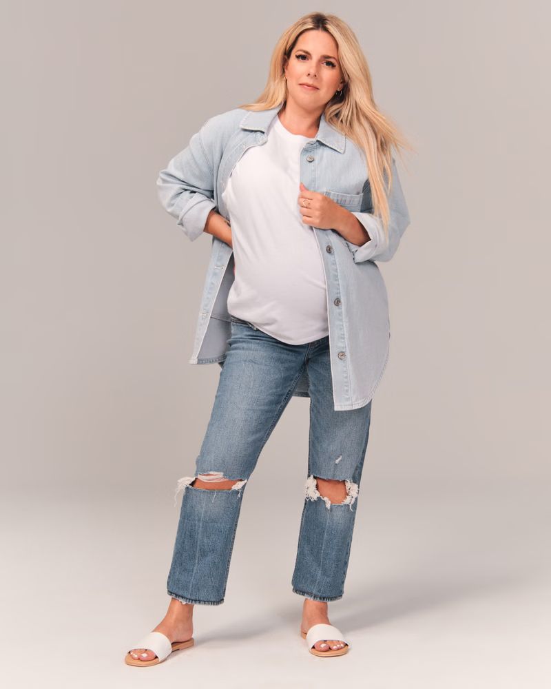 Women's Maternity Ankle Straight Jeans | Women's Bottoms | Abercrombie.com | Abercrombie & Fitch (US)