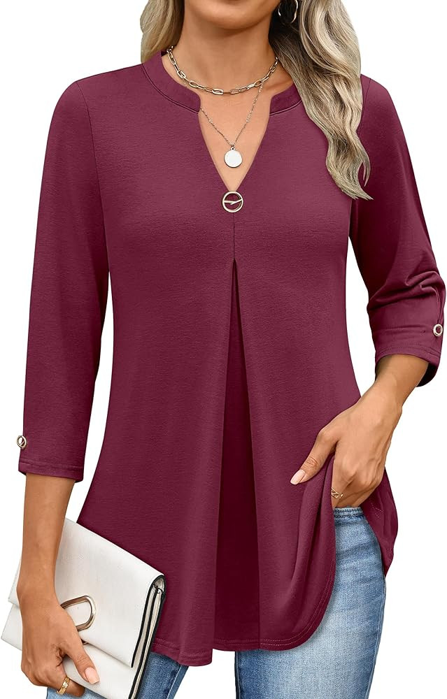 ANRABESS Womens Tops Business Dressy Casual Blouses 3/4 Length Sleeve Shirts 2026 Fall Work Tunic... | Amazon (US)