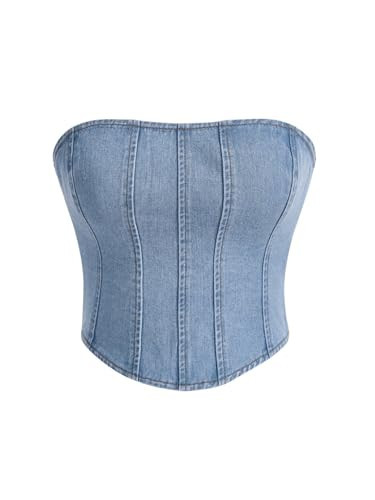 WDIRARA Women's Denim Tube Top Strapless Sleeveless Zip Back Bandeau Crop Top Light Wash Medium | Amazon (US)