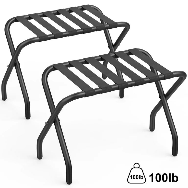 Mr IRONSTONE Luggage Rack Pack of 2, Folding Metal Suitcase Stand with Nylon Straps and Steel Fra... | Walmart (US)