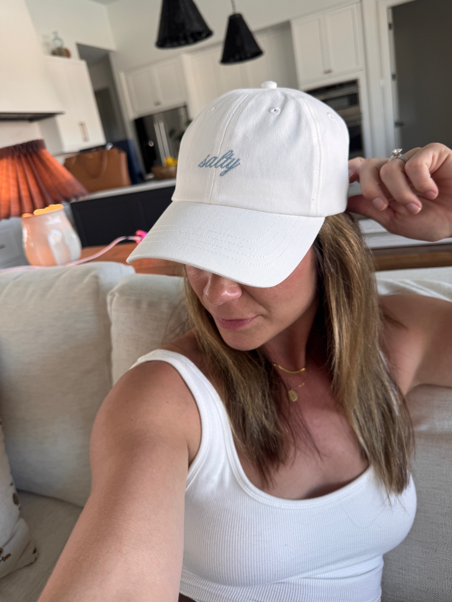 The perfect baseball cap for summer! It’s coastal chic and sun protection all in 1 - white and light blue cap, beach hat