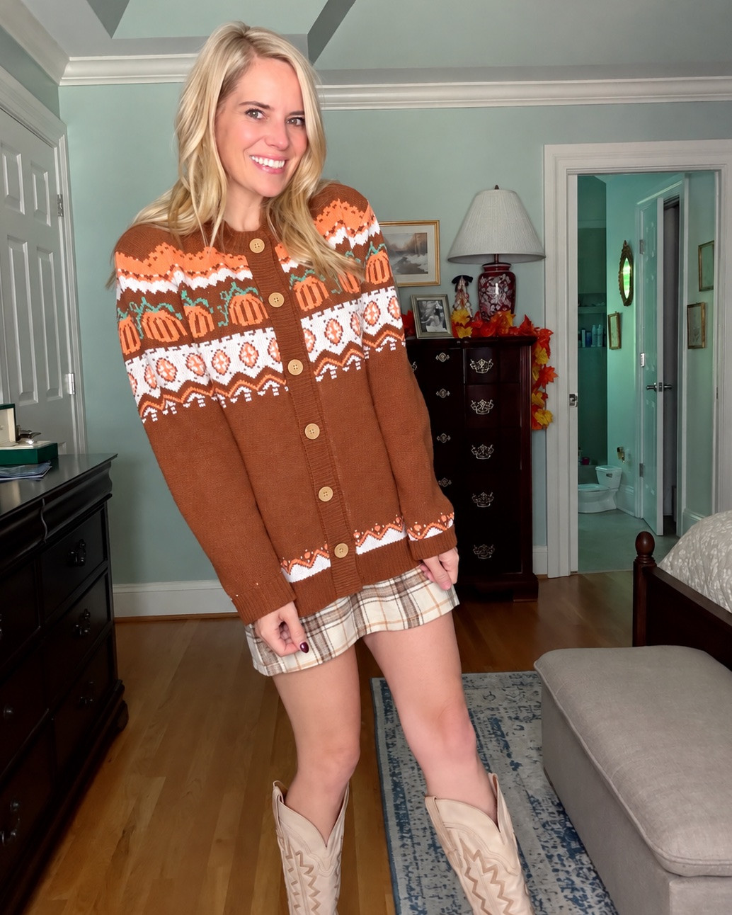 🎃 Fall Halloween Outfit: Pumpkins, Plaid & Cowboy Boots 🤎

I’m officially ready for spooky season! 🎃🍂 This pumpkin-print cardigan is such a fun way to bring Halloween into your wardrobe without going full costume. I paired it with a classic plaid mini skirt and cream cowboy boots for the cutest fall look. 🤎🤍👢

I love that the cardigan can be dressed up or worn casually all season long, and the pumpkin details make it extra fun for Halloween parties, pumpkin patches, fall events, or festive family outings. 🧡🎃

Fall Halloween outfit, pumpkin cardigan, Halloween sweater, plaid mini skirt, cream cowboy boots, western-inspired fall outfit, festive fall fashion, women’s fall outfits, Halloween fashion, pumpkin outfit, preppy fall style, cute Halloween outfit, fall transition outfit.

#LTKOver40 #LTKSeasonal #LTKootd