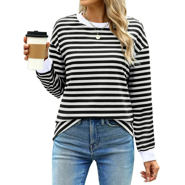 Fantaslook Striped Long Sleeve Shirts for Women Crewneck Tunic Tops Color Block Blouses Fall Pull... | Walmart (US)