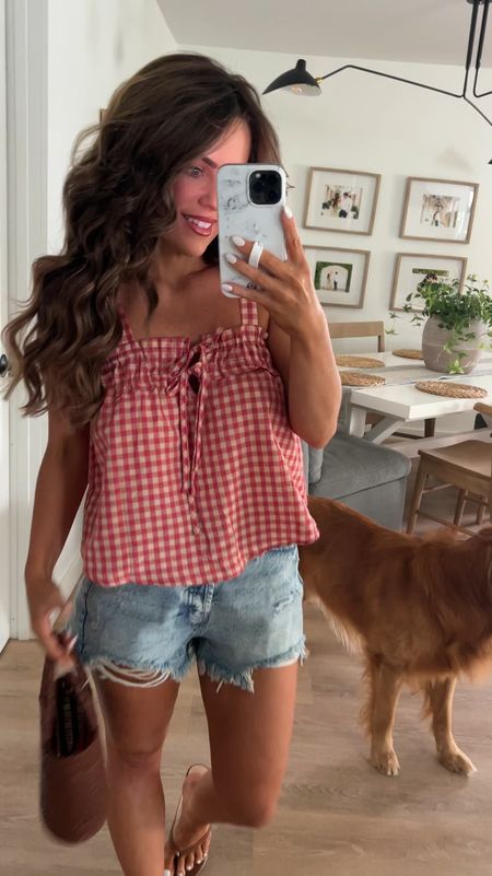 Amazon summer denim shorts outfit
Top in a small
Shorts if in between sizes, go up 
Shoes true to size 



#LTKStyleTip #LTKFindsUnder50 #LTKSeasonal