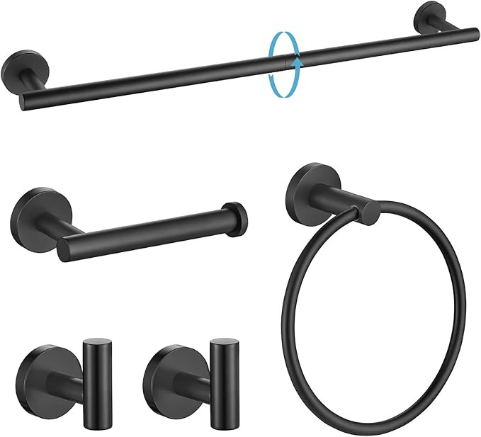 TURS Matte Black Bathroom Hardware Set 5 Piece, SUS304 Stainless Steel Bath Towel Bar Set, 24 Inc... | Amazon (US)