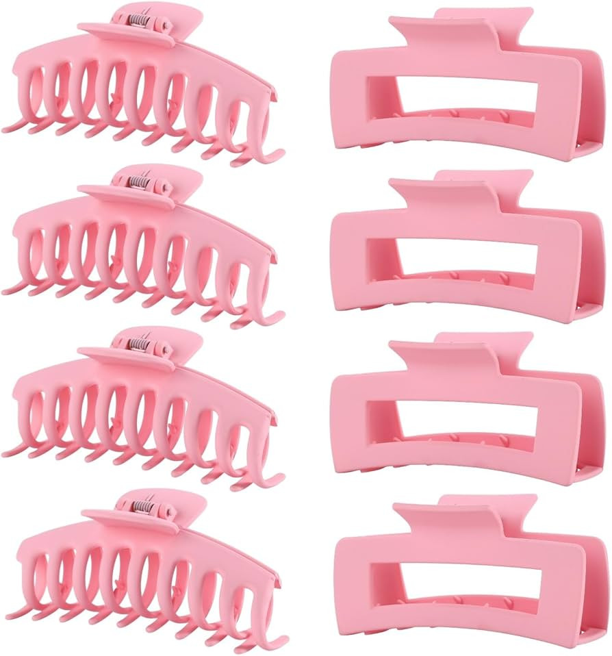 Pink Hair Clips for Women -8 Pack 4.3 Inch Large Hair Claw Clips for Women Thin Thick Curly Hair,... | Amazon (US)
