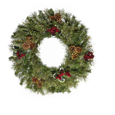 Perfect Holiday 24" Cheyenne Pine Wreath with Pine Cones & Holly Berry Clusters | Target