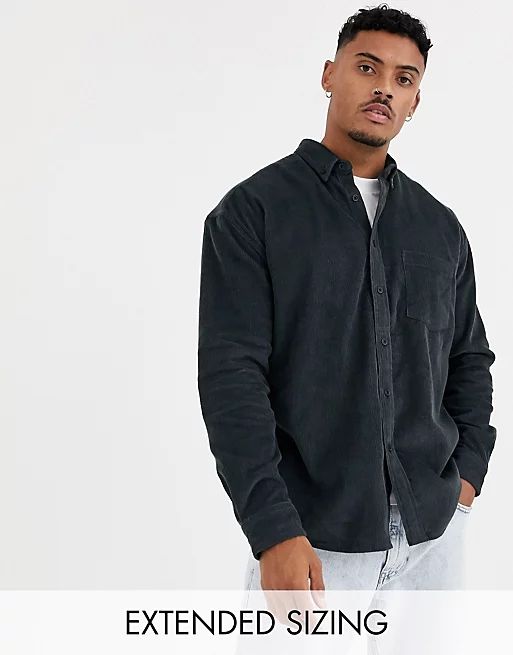 ASOS DESIGN 90s oversized cord shirt in washed black | ASOS (Global)