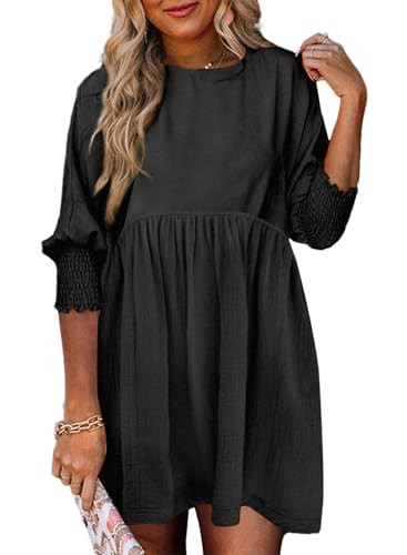 Dokotoo Fall Dresses for Women Casual 3/4 Sleeve Babydoll Dress Black XL | Amazon (US)