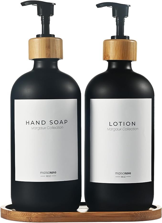 MaisoNovo Bathroom Hand Soap Dispenser | Bamboo Glass Black Set x 2 | Amazon (US)