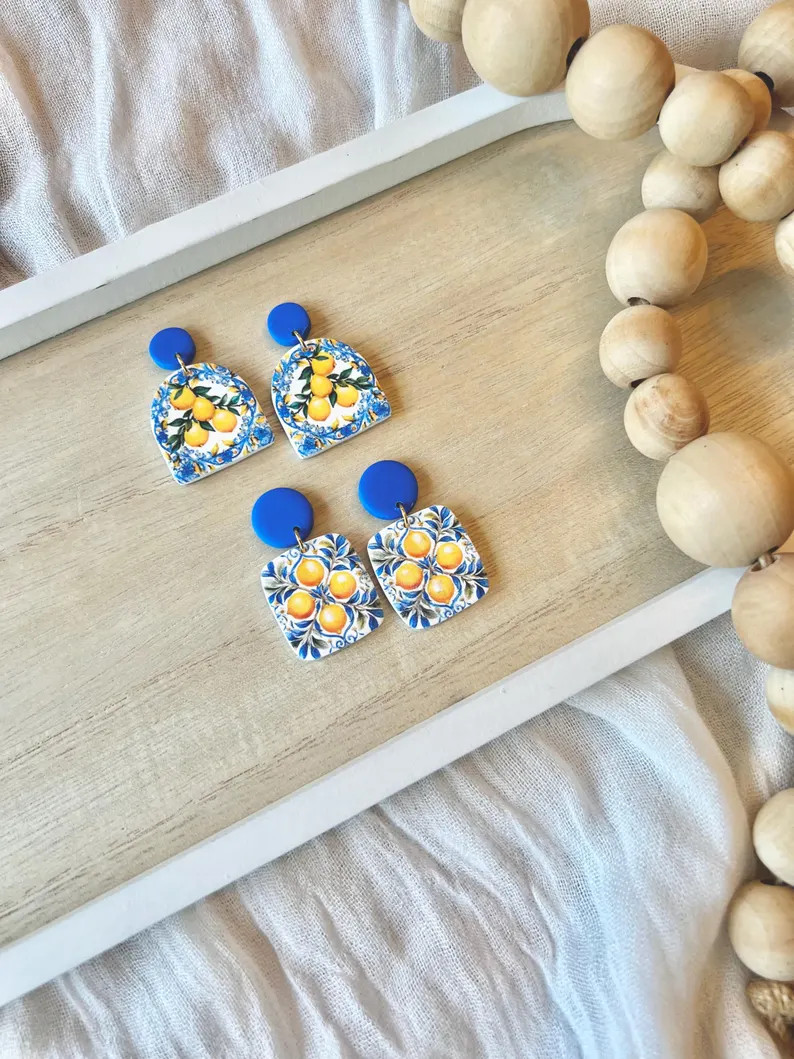 Lemon Tile Earrings, Lemon Clay Earrings, Lemon Earrings, Sorrento Lemon Earrings, Sorrento Earri... | Etsy (US)