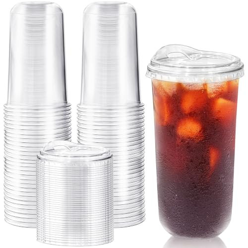 50 Pack 20 oz Clear Plastic Iced Coffee Cups with Strawless Sip Lids | Amazon (US)