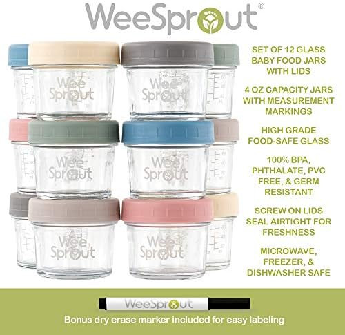 WeeSprout Glass Baby Food Storage Jars - 12 Set, 4 oz Baby Food Jars with Lids, Freezer Storage, ... | Amazon (US)