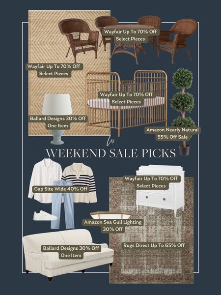Weekend Sale Picks! There are so many sales happening this weekend, many of them at Wayfair! Select styles are up to 70% off which includes so many beautiful pieces like this Crib that’s over $200 off, and this stunning changing table / dresser! We have both of these area rugs in our home and love. And this wicker patio set is so good and marked down too! What are you shopping for? 

#LTKsalealert #LTKstyletip #LTKhome