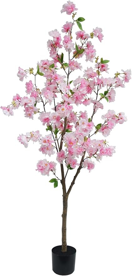 5FT Pink Cherry Blossom Artificial Tree, Lifelike Decorative Plant in Pot for Indoor, Garden, Off... | Amazon (US)