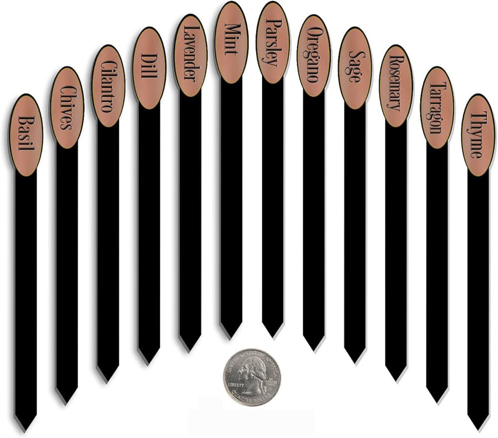 Herb Garden Plant Markers Laser Etched Metallic Oval Stick Style 12/Set 08in Brushed Copper | Amazon (US)