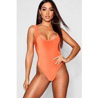 Womens Slinky Scoop Neck Bodysuit - Orange - 10, Orange | Boohoo.com (UK & IE)