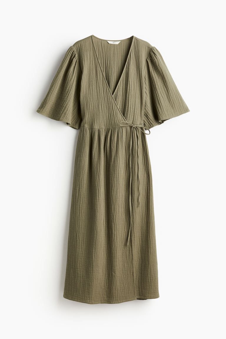 Muslin Wrap Dress - Khaki green - Ladies | H&M US | H&M (US + CA)