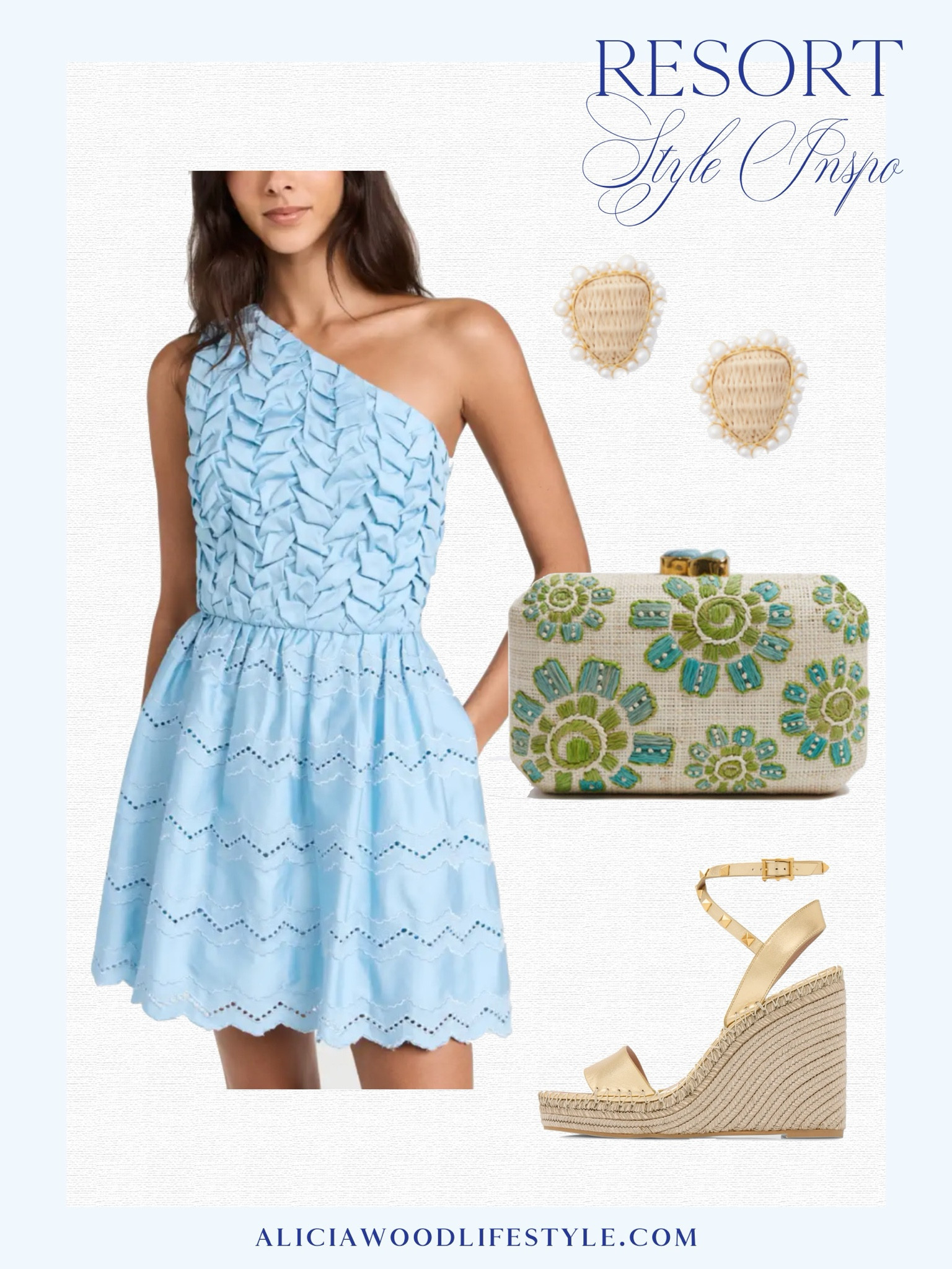 I love light blue and green together.   This is a great dress paired with a wedge espadrille and beautifully embroidered clutch for a day to night look.  🩵💚

#LTKstyletip #LTKover40 #LTKSeasonal