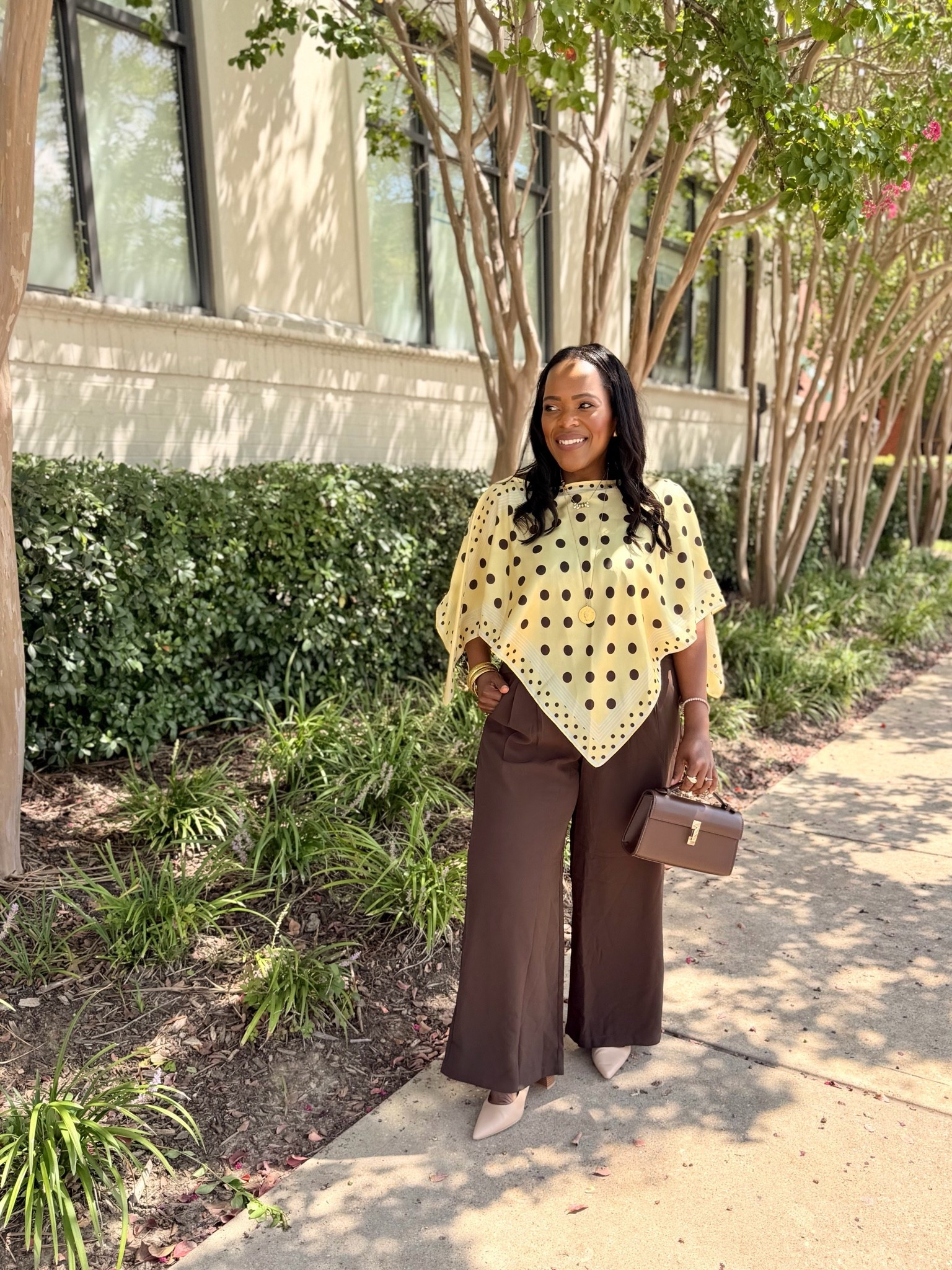 Business casual outfit that I wore to the office today. I love the butter yellow and chocolate brown color combo and this cape from @Anthropologie is perfect paired with these trouser pants from Amazon. I also love that the pants are petite friendly! 🤎🤎🤎🤎

#LTKgrwm #LTKootd #LTKWorkwear
