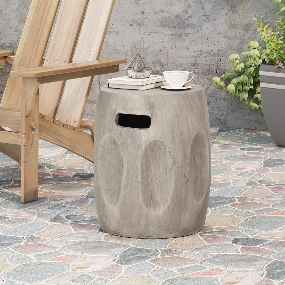 Noble House Ursa 18 in. Concrete Round Stone Outdoor Side Table | The Home Depot