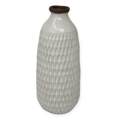 Sagebrook Home Hammered Small Ceramic Vase in Ivory | Bed Bath & Beyond