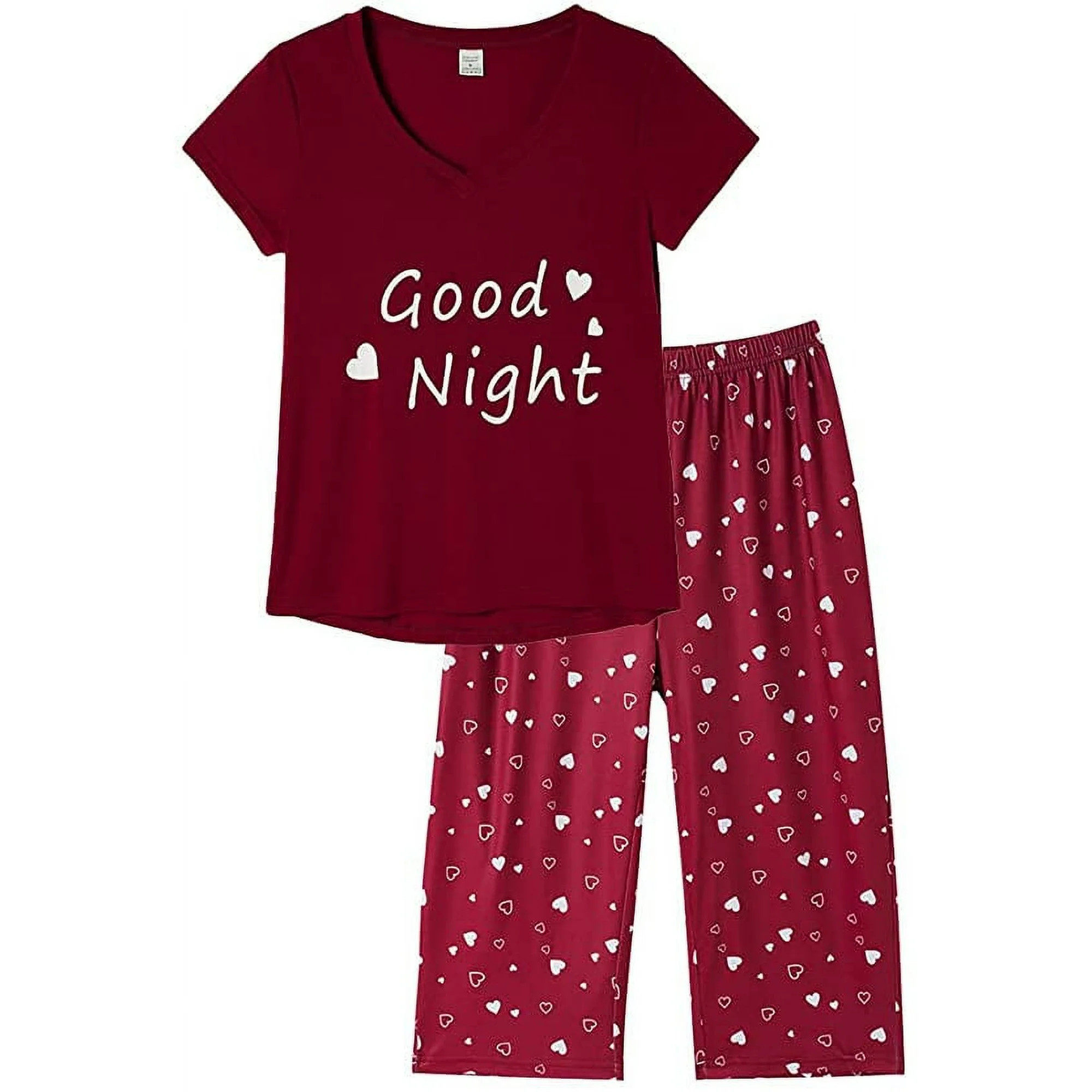 MyFav Women's Capri Pajama Sets Plus Size Sleepwear Top with Capri Pants 2 Piece Loungewear Set,3... | Walmart (US)
