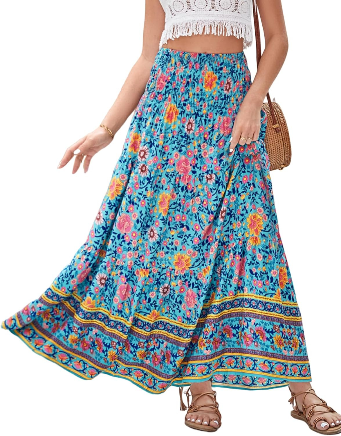 CFLONGE Women's 2024 Bohemian Long Skirts Flowy High Waist A Line Maxi Skirts for Women Summer Pl... | Amazon (US)