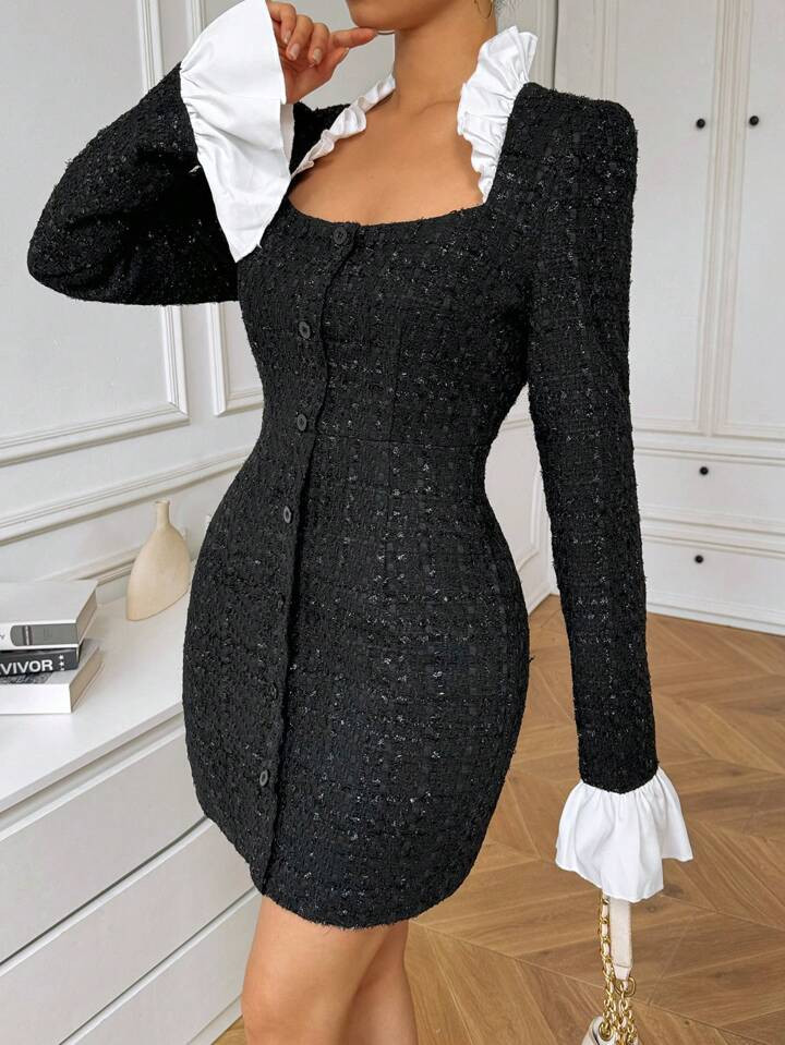 SHEIN Privé Woolen Patchwork Dress | SHEIN