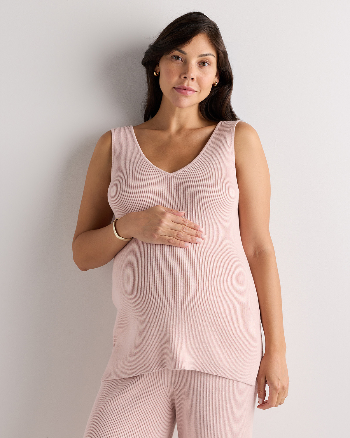 Quince | Women's Cotton Cashmere Maternity and Nursing V-Neck Tank Top in Mocha Heather, Size XS | Quince
