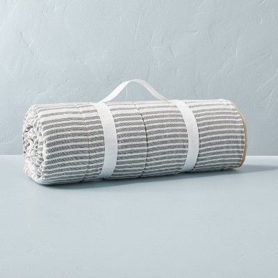 Allover Stripe Summer Picnic Blanket Gray/Gold/Cream - Hearth &#38; Hand&#8482; with Magnolia | Target