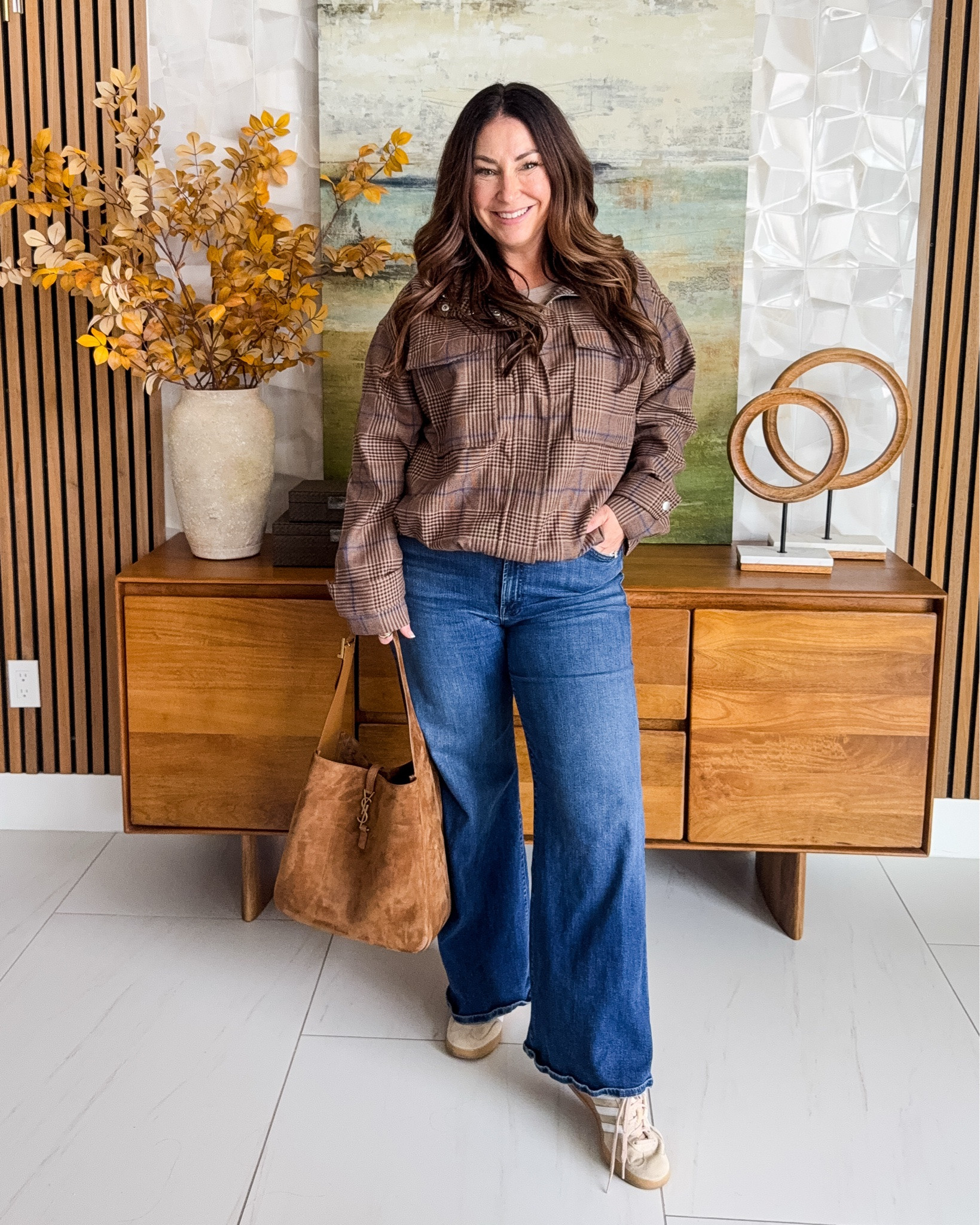 This Target plaid jacket is SUCH a good fall find 🤎 Paired with wide leg jeans + suede accessories for an easy casual outfit that looks instantly pulled together. | Wearing Jacket tts, L | Jeans, 34 (UK sizing)

#LTKSeasonal #LTKOver40 #LTKMidsize