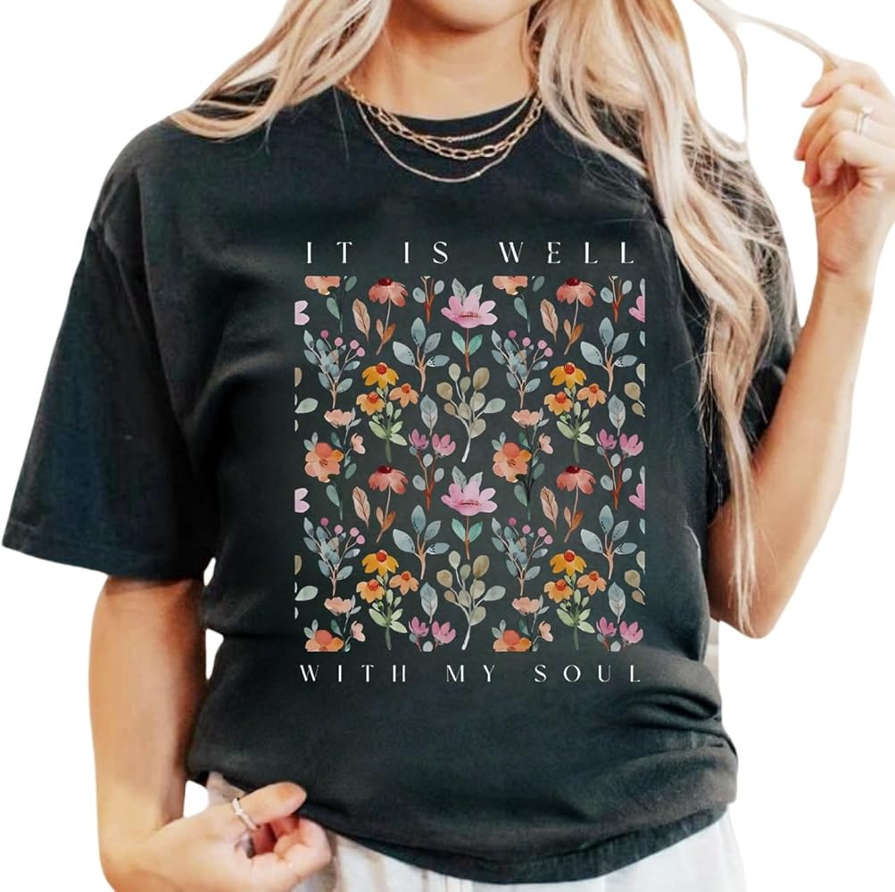 Christian Shirts for Women Vintage Bible Verse Boho Wildflowers Shirts Floral Graphic Tees | Amazon (US)