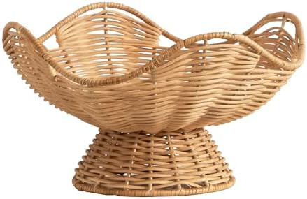 Kate and Laurel Wylla Round Wavy Rattan Pedestal Bowl, 11 Inch Diameter, Natural Rattan, Modern W... | Amazon (US)