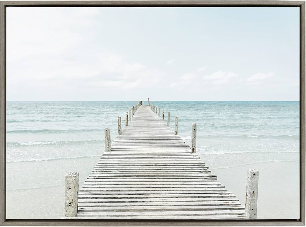 Kate and Laurel Sylvie Wooden Pier on the Beach Framed Canvas Wall Art by Amy Peterson Art Studio... | Amazon (US)