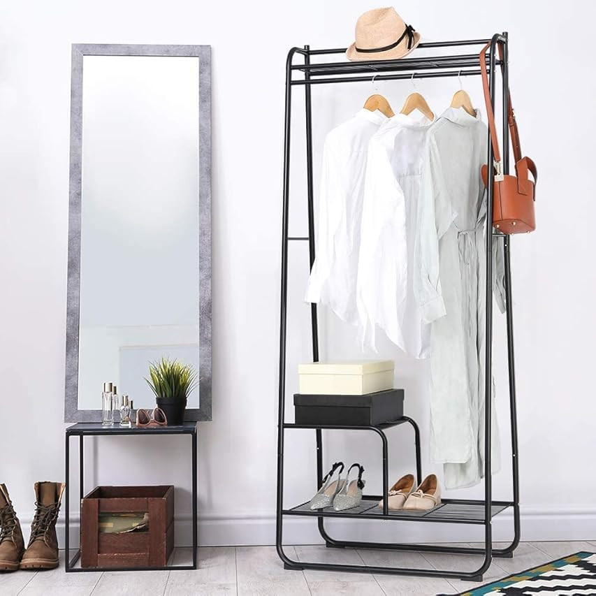 Clothing Garment Rack, Heavy Duty Portable Metal Clothes Rack with Shelves, Small Coat Rack for Bedr | Amazon (US)